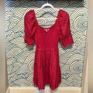 Pink lace Betsey Johnson knee length dress, size medium